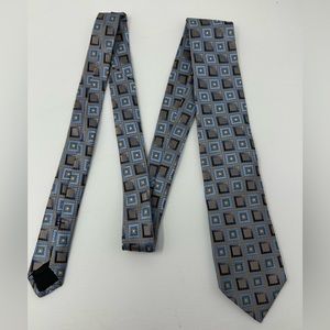 Pronto Uomo Silk Tie Blue/Tan Geometric Pattern Necktie H5 NEW With Tags!!